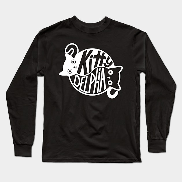 White Yin Yang Kittydelphia Cats Long Sleeve T-Shirt by oliveandrye